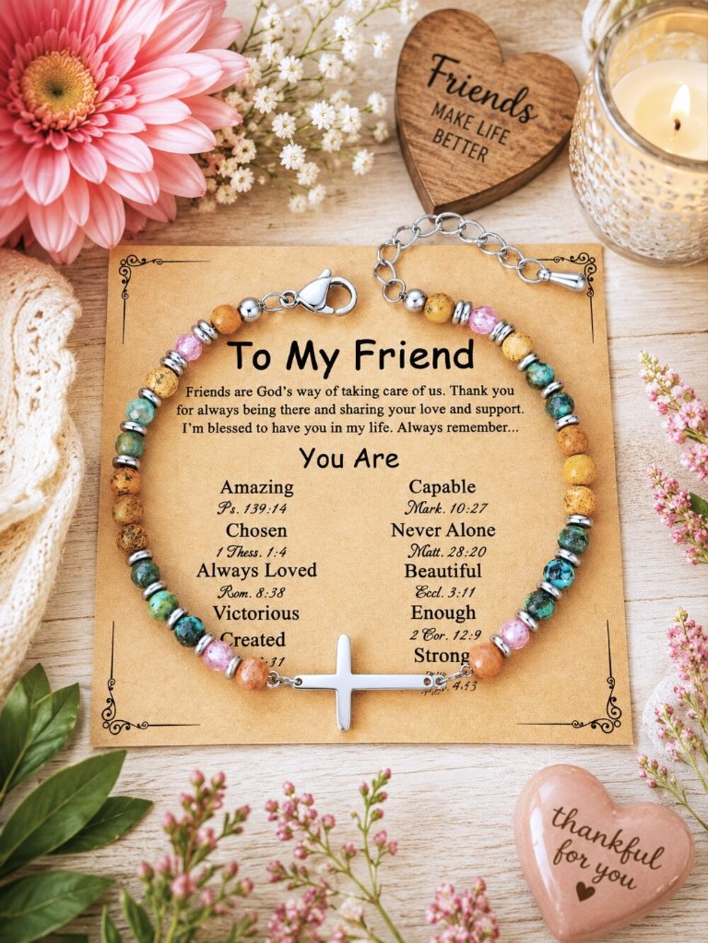 Friendship Cross Bracelet | Inspirational Christian Gift | Beaded | Adjustable